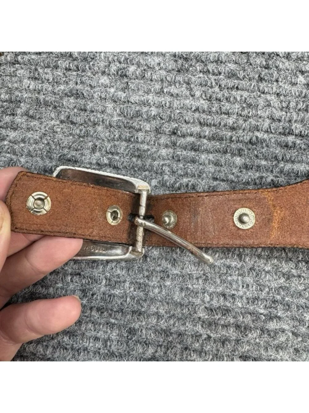 Tony Lama Belt Mens 42 Brown Scale Leather 7497L Silver Tone Buckle Vintage 90s